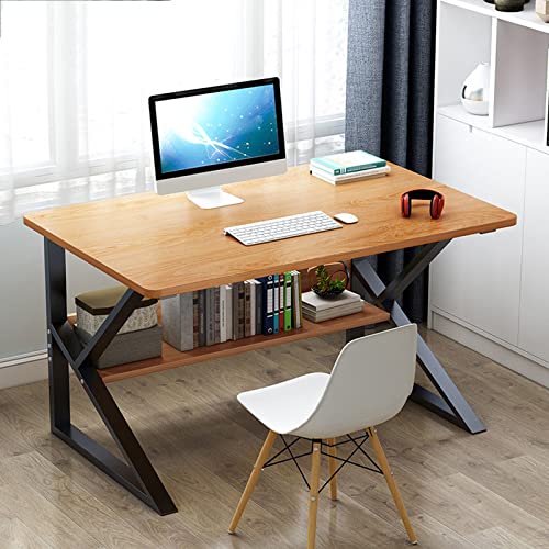 Computer Desk with Bookshelf,40-Inch Desk for Small Spaces with Storage Shelf Modern Simple Style Laptop Desk Home Office Writing Study Desk, Brown