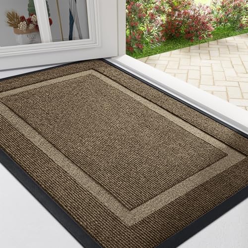 OLANLY Front Door Mat Indoor Outdoor Entrance, Waterproof All-Season, All-Weather Doormat, Sturdy Natural Rubber, Fade Resistant, Low Profile, Easy Clean Patio Porch Entryway Mat, 36x24, Black