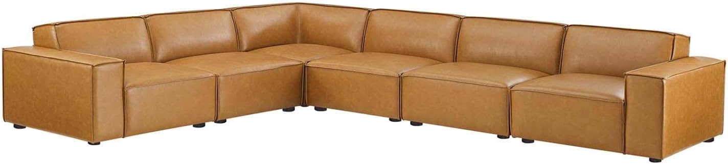Modway Restore 6-Piece Vegan Leather Sectional Sofa in Tan