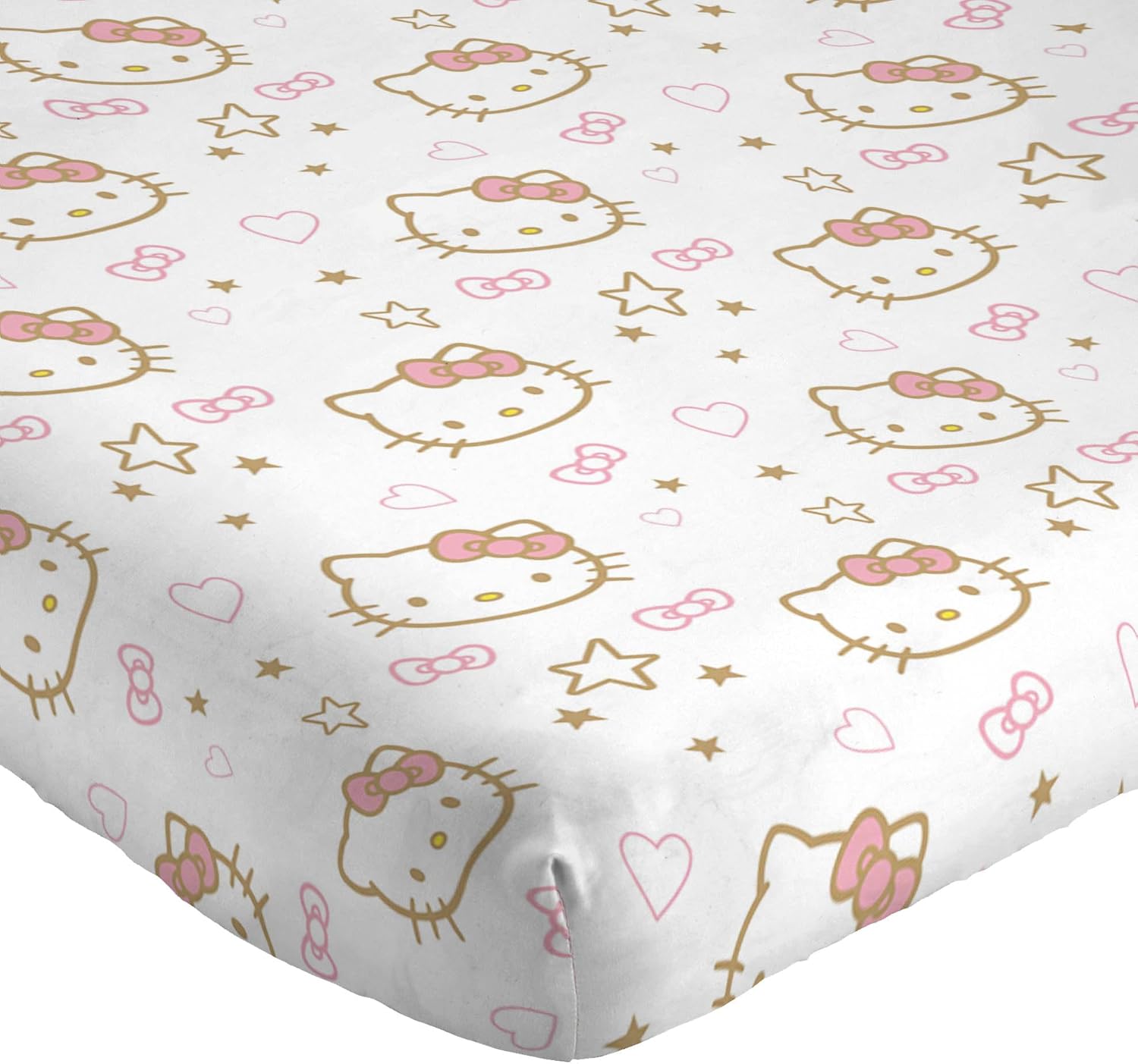 Jay Franco Hello Kitty Twin Size Sheet Set - Super Soft 3 Piece Stars & Hearts Bedding Set - Microfiber Sheets includes Reversible Pillow Covers