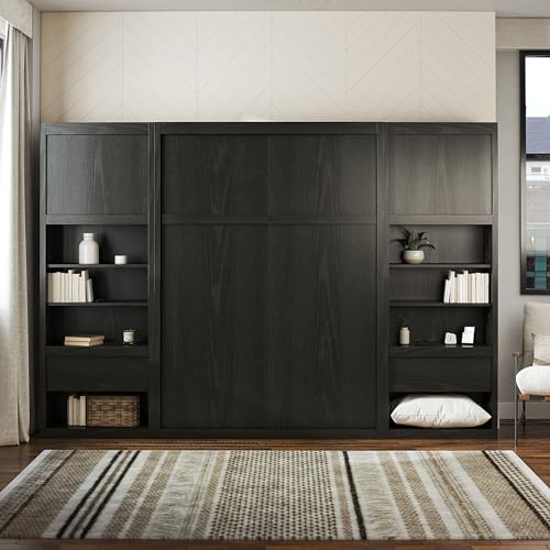 Signature Sleep Full Wall Bed Cabinet Bundle in Black Oak