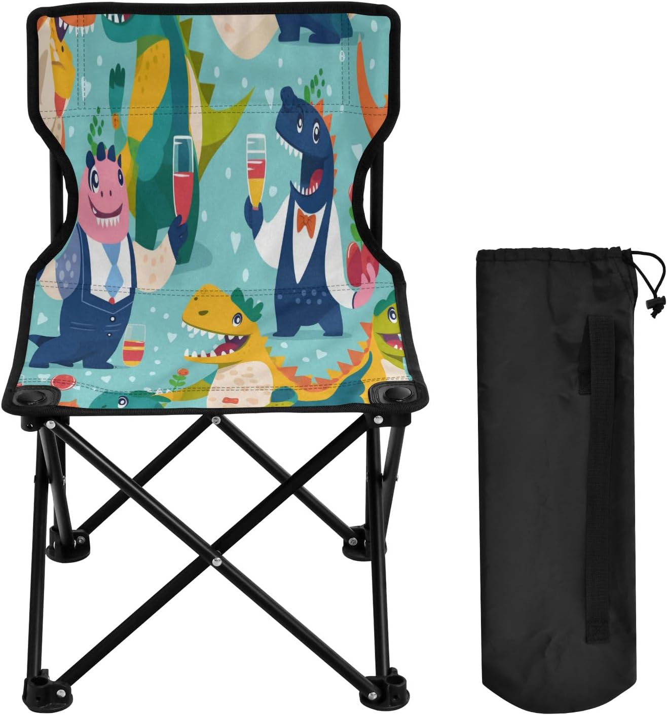 senya Dancing Dinosaurs Portable Camping Chair for Outside Lawn Chairs Folding Lightweight Sturdy Chair with Carrying Bag