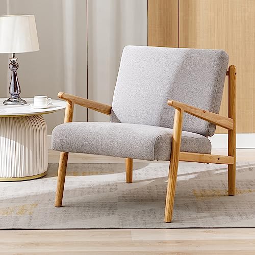 DUHOME Living Room Chairs,Mid Century Modern Accent Chair with Wood Frame,Upholstered Reading Chair Arm Chair for Bedroom,Belcony,Office(Grey)
