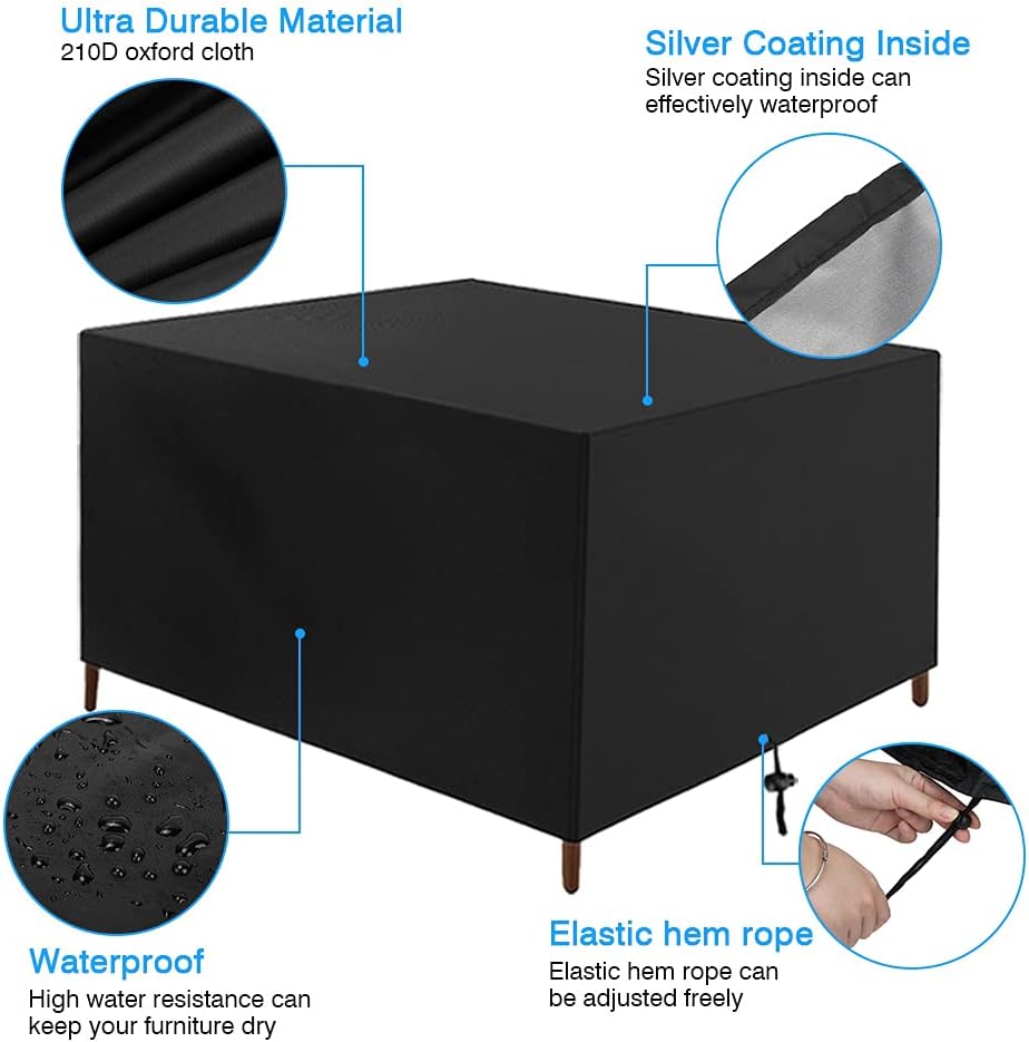 NEVERLAND Patio Furniture Cover, Outdoor Furniture Cover Waterproof, Heavy Duty and Anti-UV Outside Table and Chair Covers, for Deck, Lawn and Backyard, Black, 45.28''L x 45.28