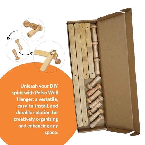 Modern Farmhouse Expandable Bamboo Coat Rack - Accordion Wall Hanger with 13 Wooden Peg Hooks, Expandable Wall Mounted Hat Rack, Ideal for Coats, Hats, Mugs - Natural Finish