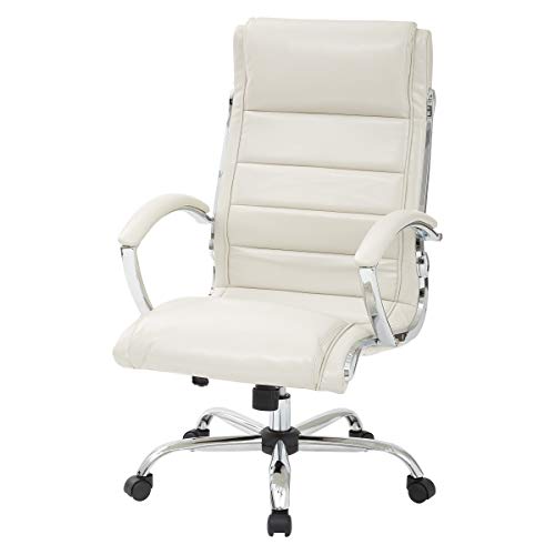 Office Star FL Series Faux Leather Adjustable Executive Office Chair with Padded Arms and Chrome Finish Accents, Cream
