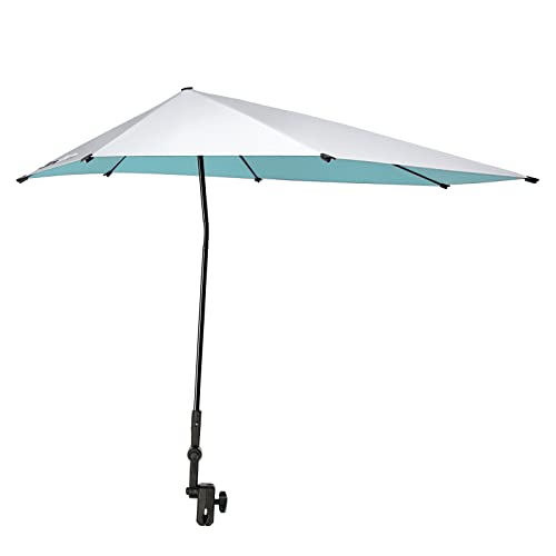 Adjustable Beach Umbrella with Universal Clamp, Portable UPF 50+ UV Protection Umbrella for Chair, Wheelchair, Golf Cart, Stroller, Bleacher, Patio
