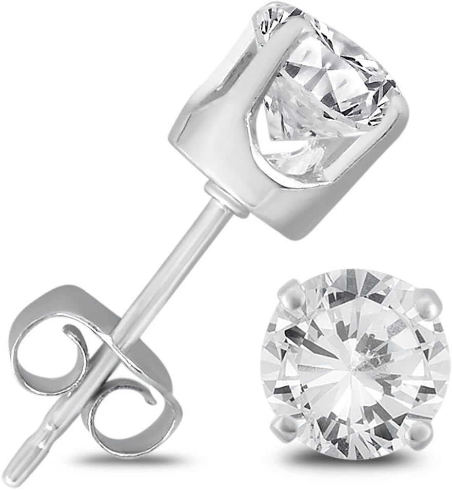 1 Carat TW Round Solitaire Diamond Stud Earrings in .925 Sterling Silver