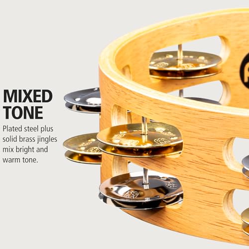 Meinl Percussion Traditional Tambourine with Nickel Plated Steel and Solid Brass Jingles, Double Row-NOT Made in China-Super Natural Wood Finish, 2-Year Warranty (TA2M-SNT)