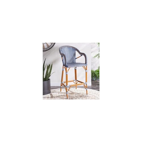 SAFAVIEH PAT7535E Outdoor Collection California Navy/White 30-inch Bistro (Fully Assembled) Bar Stool