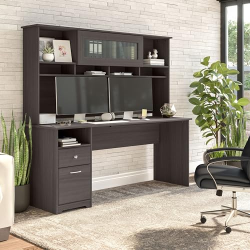 Bush Furniture Cabot Computer Desk with Hutch, 72W, Ash Gray