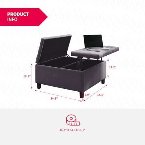 MUZZ Large Square Storage Ottoman Bench with Storage, Modern Linen Square Coffee Table with Lift Top,Oversized Square Ottoman for Living Room (Light Grey)