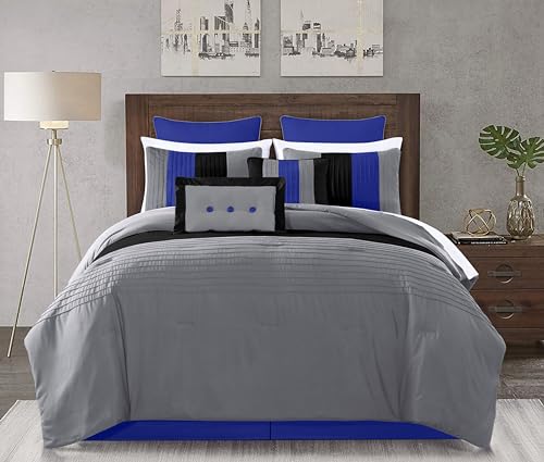 Chezmoi Collection Loft 8-Piece Luxury Striped Comforter Set (California King, Purple/Gray/Lavender)