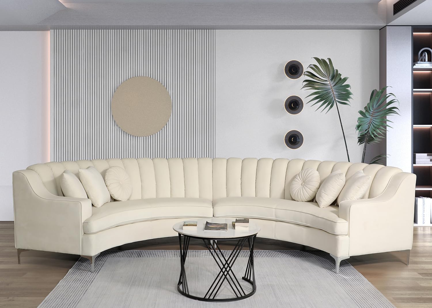 Cream Sectional Velvet Curved Combine Sofa for living Room