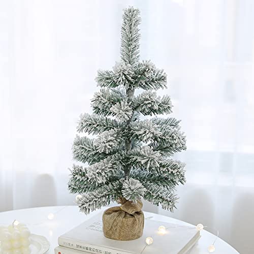 Small Christmas Tree Artificial Tree 22 in with Lights, Snow Flocked,Christmas Ball,Pine Cone,Christmas Ribbons,Christmas Suit,Table Desk Home Christmas DIY (red(ball)+tree)