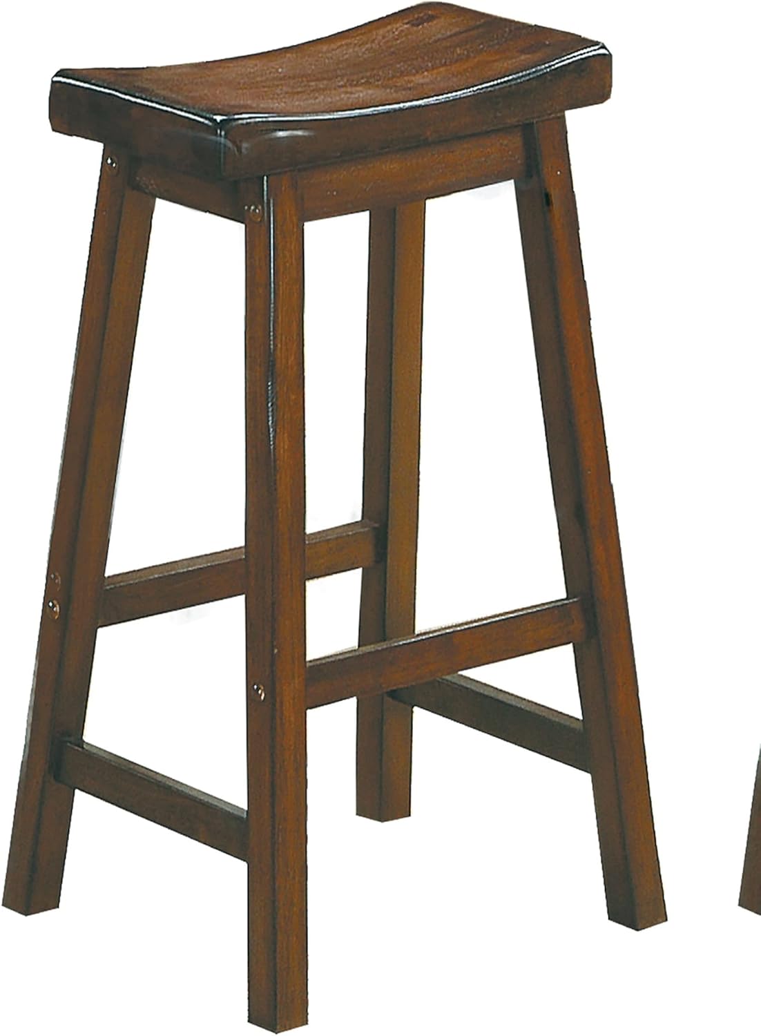 29-inch Bar Height Stools 2pc Set Saddle Seat Solid Wood Cherry Finish Casual Dining Furniture