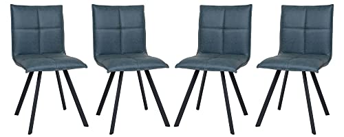 LeisureMod Wesley Modern Leather Kitchen and Dining Chairs with Metal Legs Set of 4 (Peacock Blue)