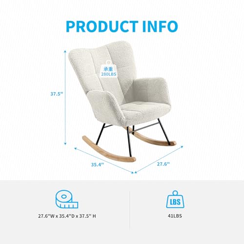 Mjkone Rocking Chair, Modern Teddy Fabric Glider Chair for Nursery with Upholstered Backrest and Seat, Accent Chair Nursery Chair for Living Room, Bedroom - Beige