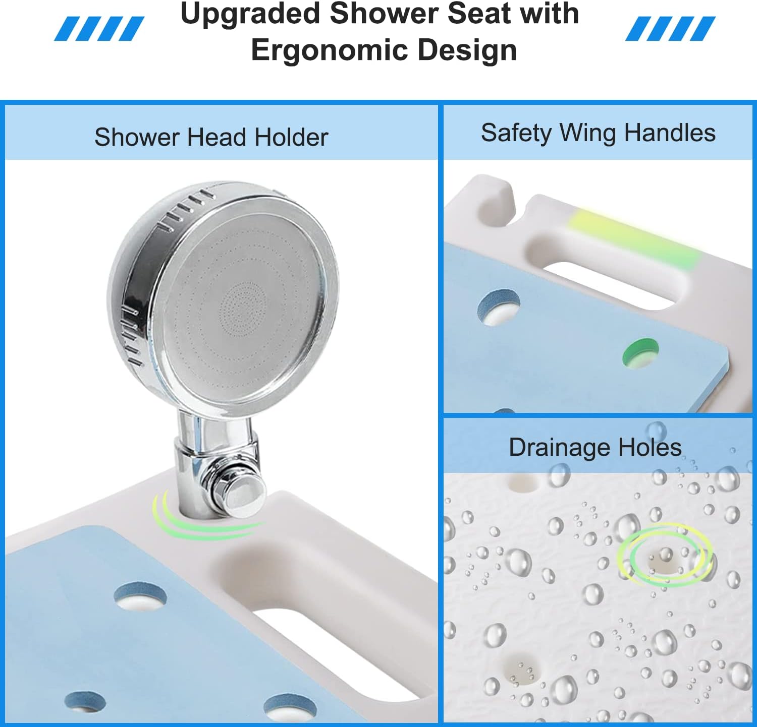 Shower Stool, Shower Bench Seat, Shower Chair for Inside Shower and Bathtub, with Shower Head Holder, Bath Chair, Shower Stool for Elderly Senior Disable Pregnant, Tool-Free, Capacity 350LBS