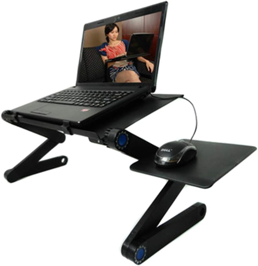 Adjustable Foldable Aluminum Laptop Table Desk Stand Cooling Fan Pad Lap Laptop Stand with Cooling Fan Pad for Bed Lap PC Laptop Stand for Desk Laptop Stand for Bed Laptop Stand Adjustable