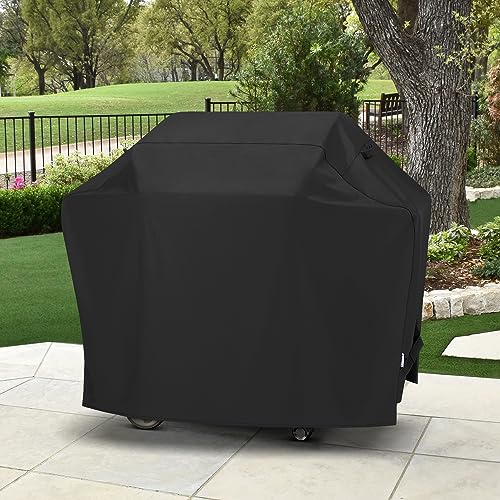 SunPatio Grill Cover 55 Inch, Outdoor Heavy Duty Waterproof Barbecue Gas Cover, UV & Fade Resistant, All Weather Protection Compatible for Weber Charbroil Nexgrill Kenmore Grills and More, Black