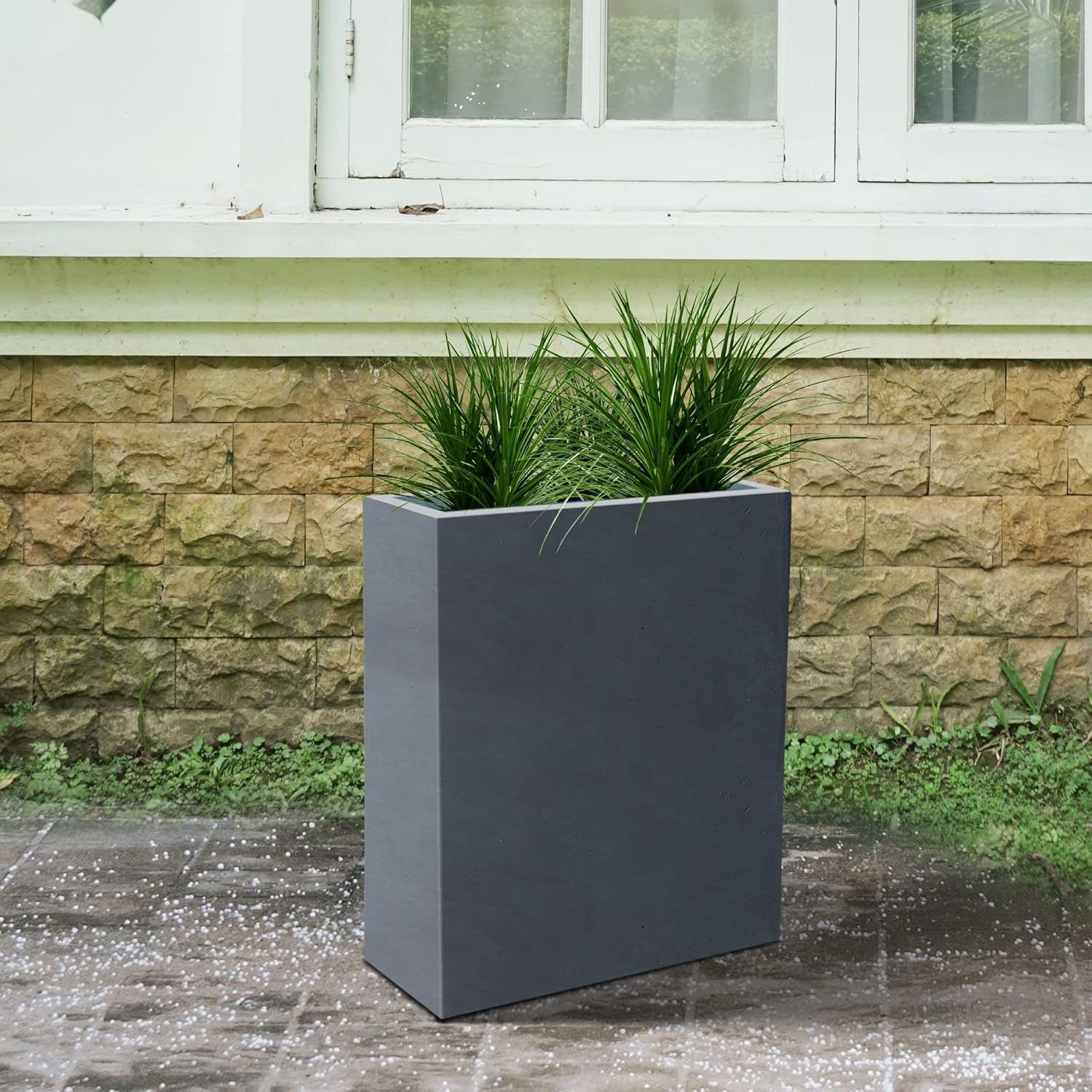 Kante RF0111A-C60121 Lightweight Concrete Modern Long & High Rectangle Planter, Charcoal