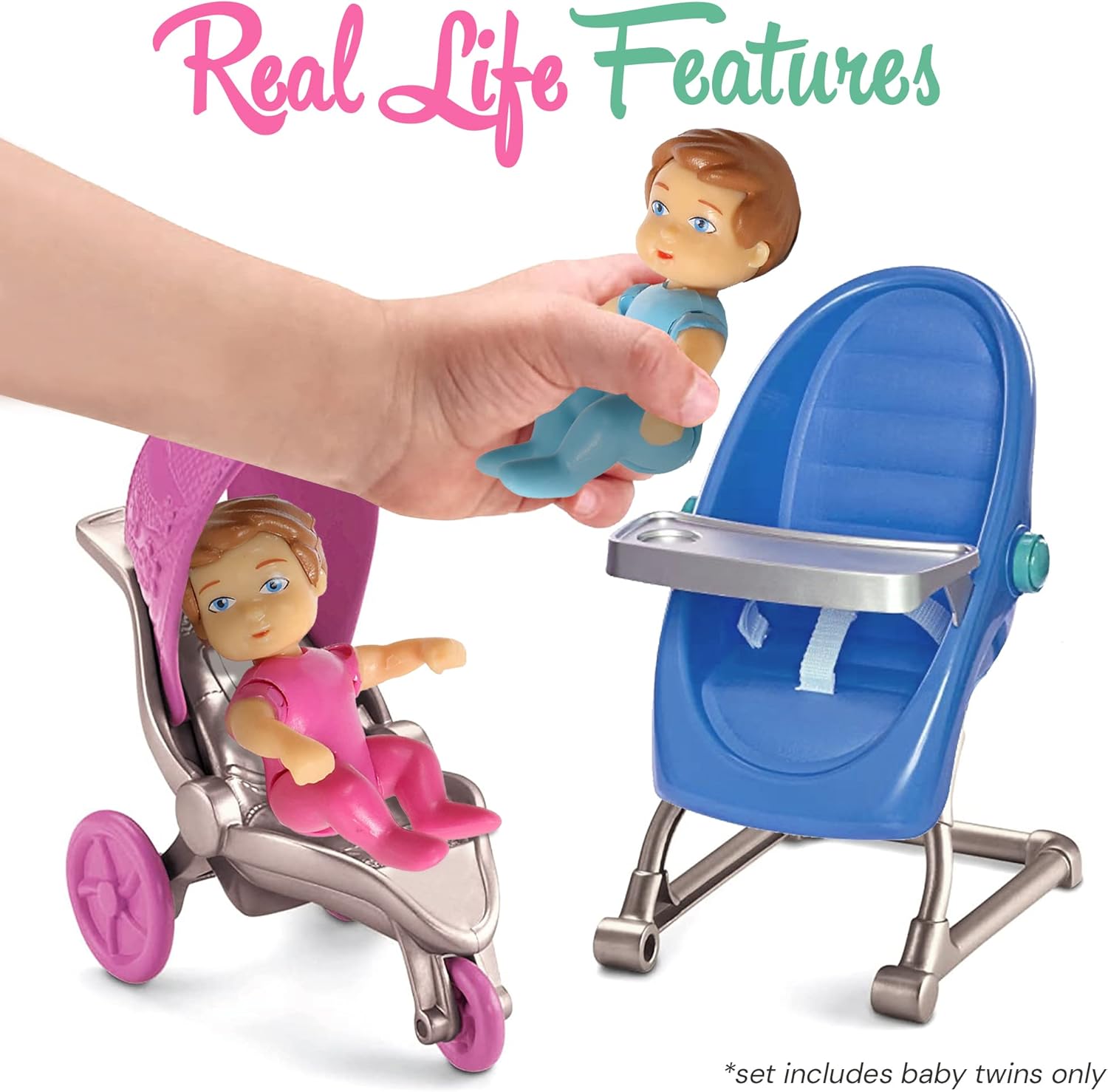 Beverly Hills Sweet Li'l Family Dollhouse People Action Figures Set of Baby Twins, Boy and Girl