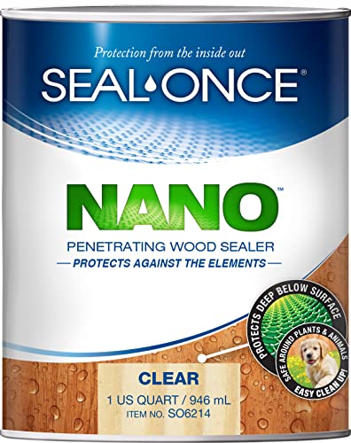 SEAL-ONCE Nano Penetrating Wood Sealer & Stain - Water-Based, Low-VOC waterproofer for Fences, siding, Beams, Outdoor Furniture & Log Homes. … (1 Quart)