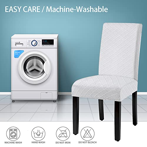 Waterproof Dining Chair Cover,Spandex Fabric Fit Stretch Chair Slipcover,Removable Washable Jacquard Parsons Chair Covers (Beige,Set of 4)