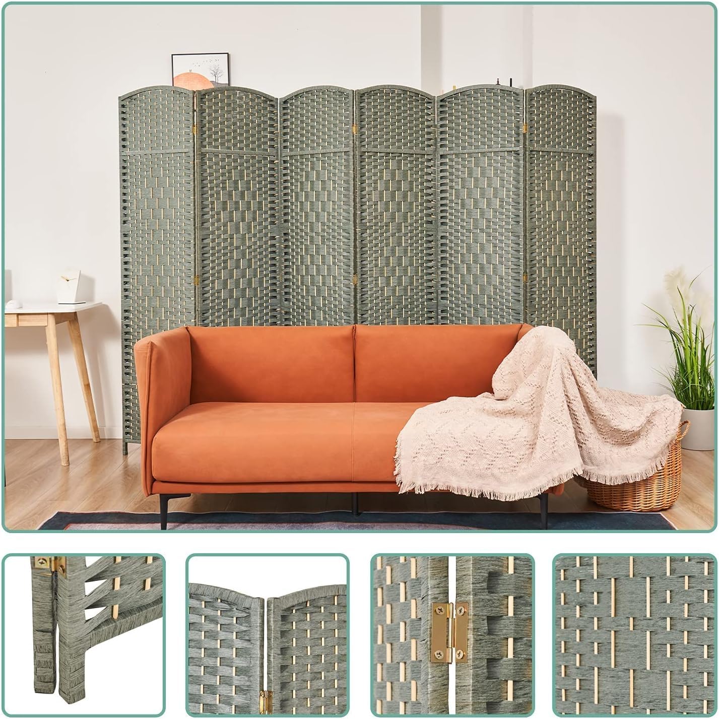 Excited Wrok Room dividers 6 ft. Tall Folding Privacy Screen, 6 Panel Tall Extra Wide Partition Foldable Panel Wall Divider, Folding Privacy Screens (Gray)