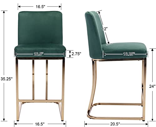 Mid-Century Modern Counter Height Bar Stools with Black Metal Base and Footrest, 24