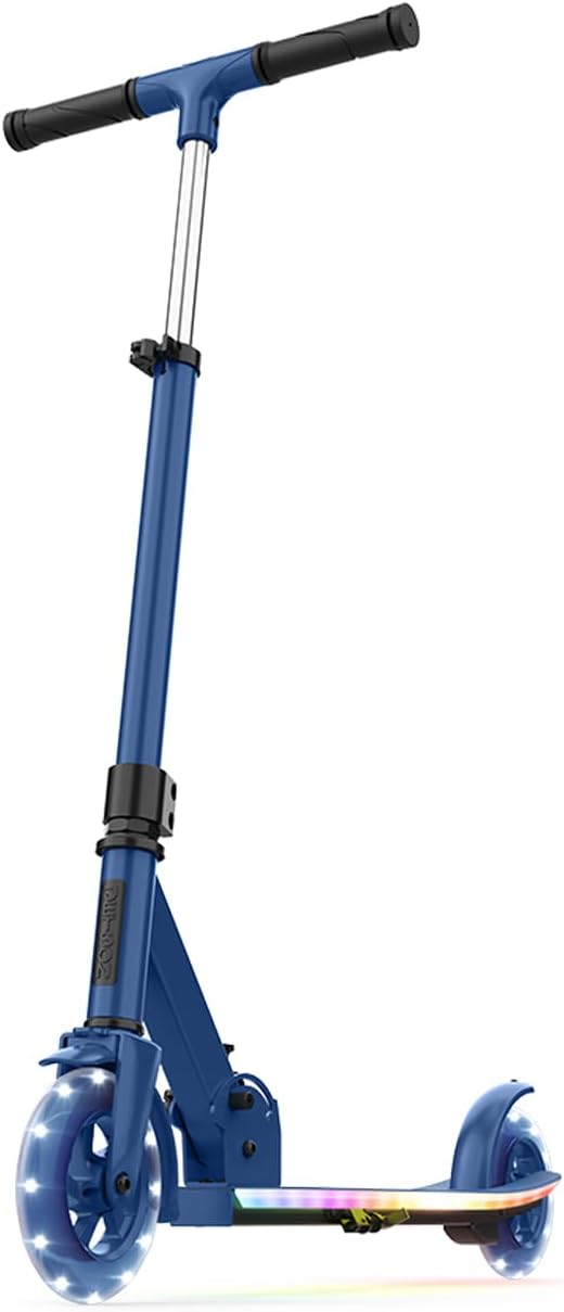 Jetson Highlight 2-Wheel Kick Scooter, Kinetic Lights on Deck and Wheels, 6 Inch Wheels, Rear Brake, Easy-Folding Mechanism, Ages 6+, Blue, JHGLT-BLU