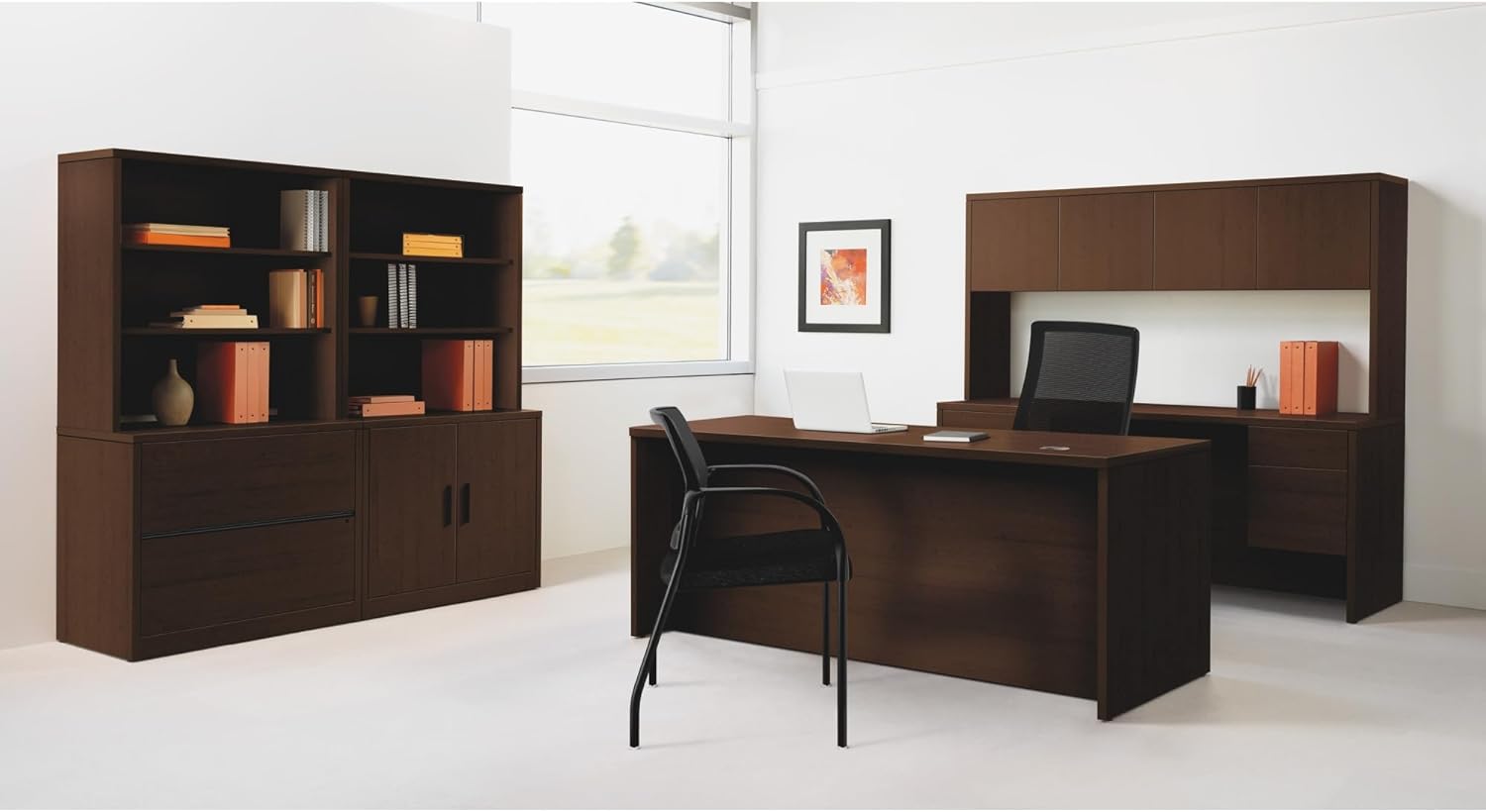 HON 10500 72 by 24 by 29-1/2-Inch 3/4 Right Pedestal Credenza, Mahogany Frame/Top