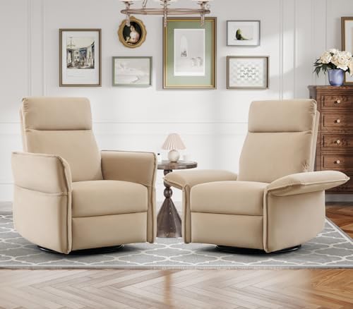 Swivel Rocker Recliner Chairs, Nursery Glider with Adjustable Armrest, Upgraded Velvet Rocking Recliners Chair for Small Spaces, Living Room, Nursery, Green