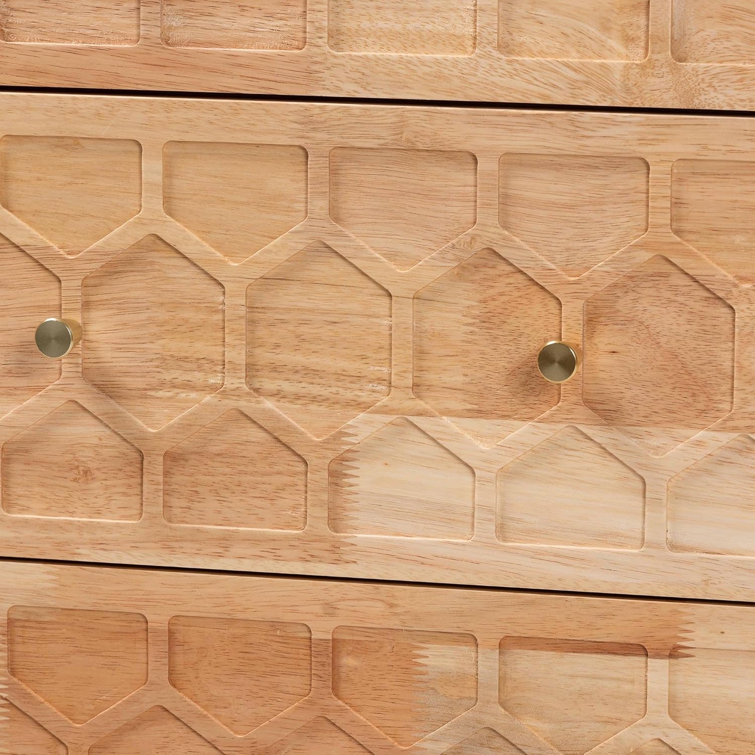 Baxton Studio Hosea Carved Honeycomb Chest, 3-Drawer, Natural