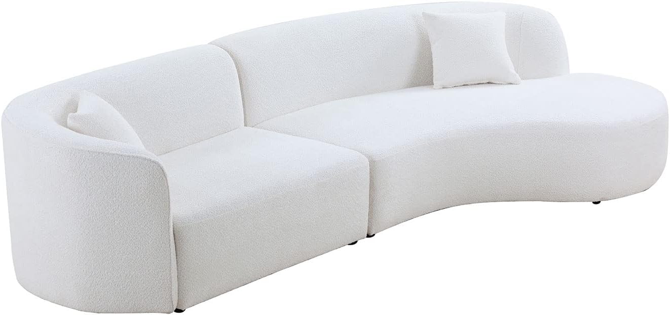 Luxury Modern Style Living Room Upholstery Curved Sofa with Chaise 2-Piece Set, Right Hand Facing Sectional, Boucle Couch, White