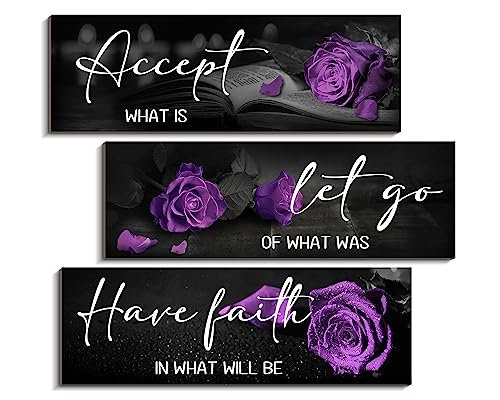 Purple Wall Decor Accept Let Go Have Faith Bathroom Wall Decor Wooden Inspirational Quotes Decorations for Living Room Wood Hanging Farmhouse Bedroom Art (accept-rose purple)
