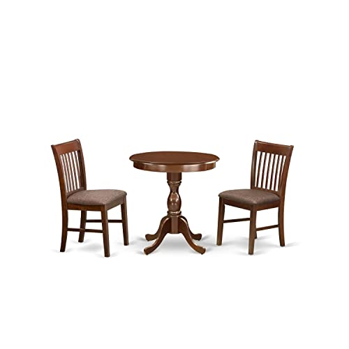 East West Furniture Eden 3 Piece Set Contains a Round Dining Table with Pedestal and 2 Kitchen Chairs, 30x30 Inch, ESNF3-OAK-W