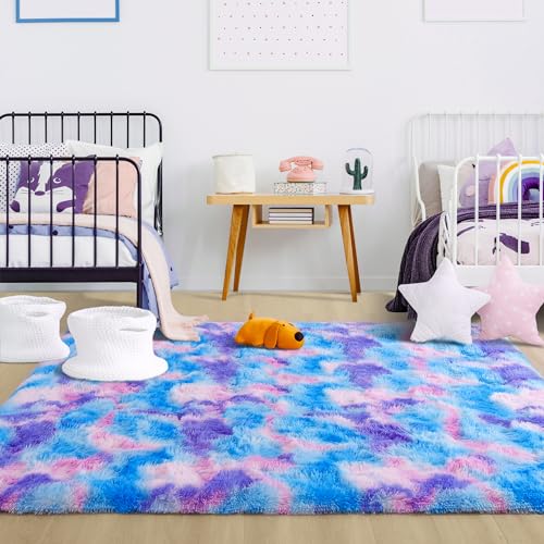 Foxmas Soft Fluffy Area Rugs for Bedroom Kids Room Plush Shaggy Nursery Rug Furry Throw Carpets for Boys Girls, College Dorm Fuzzy Rugs Living Room Home Decorate Rug, 3ft x 5ft, Rainbow