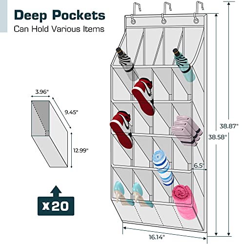 STORAGE MANIAC 2 Pack Over the Door Shoe Organizer, Hanging Shoe Organizer, 12 Large Pockets Shoe Storage Rack Organizer for Closet and Dorm Narrow Door Shoe Storage, Grey