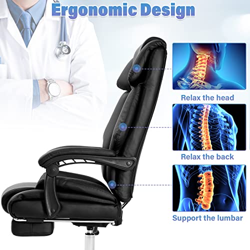 Big and Tall Office Chair 500lbs Reclining Office Chair with Footrest Executive Home Office Chair Soft Leather Computer Desk Chairs Brown