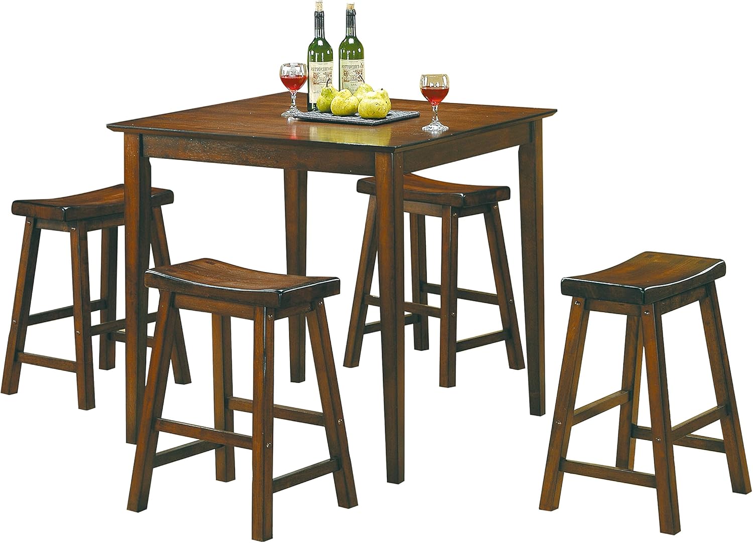 29-inch Bar Height Stools 2pc Set Saddle Seat Solid Wood Cherry Finish Casual Dining Furniture