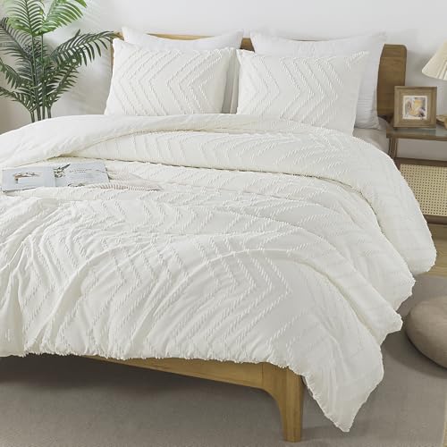 Andency California King Comforter Set Beige, Boho Cal King Cream Soft Warm Tufted Neutral Bedding Comforter Sets, 3 Pieces Cali King Aesthetic Chevron Farmhouse Cute Bohemian Textured Bedding Set
