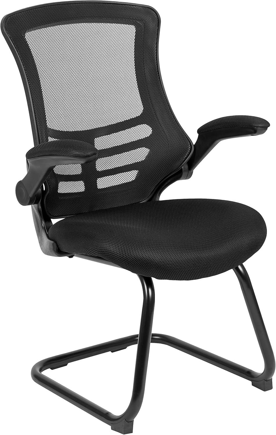 BizChair Black Mesh Sled Base Side Reception Chair with Flip-Up Arms-Office Waiting Room