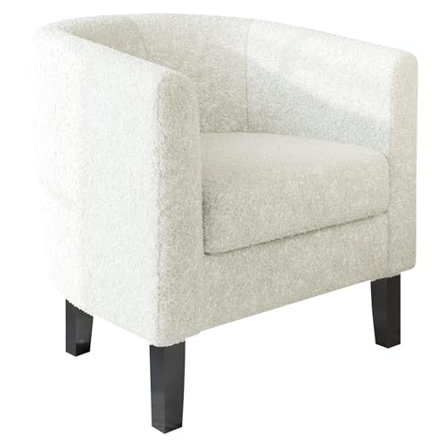 BELLEZE Living Room Chair, Linen Round Accent Barrel Chair, Club Tub Sofa Chair for Bedroom, Corner Chair with Flared Legs and Cozy Soft Padding - Highland (Floral Print)