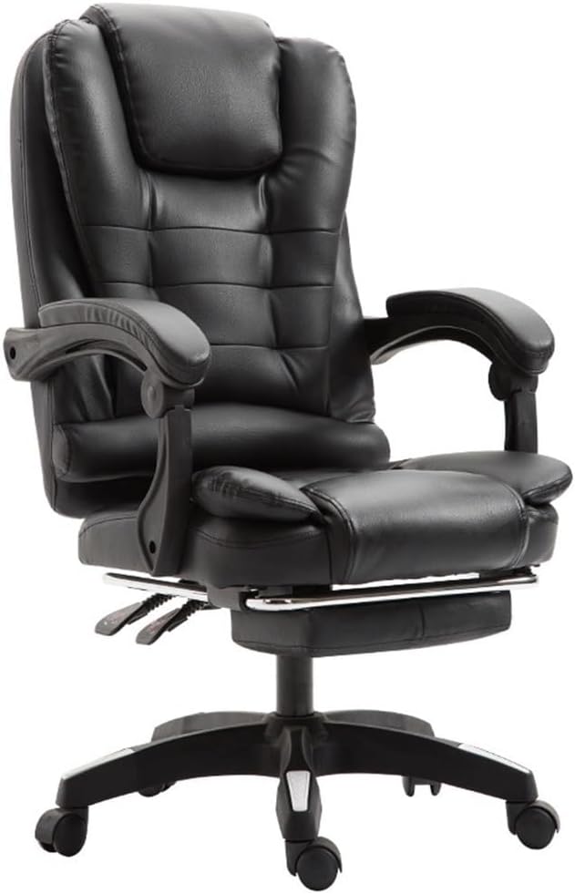 Leather Boss Chair Computer Desk Chair, Ergonomic High Back Cushion Lumbar Support with Wheels Comfortable Black Leather Racing Seat Adjustable Swivel Rolling Home Executive