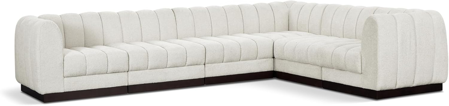 Meridian Furniture Quinn Collection Modern | Contemporary Modular Sectional with Soft Chenille Cross Hatched Fabric, Solid Wood Espresso Base, 133