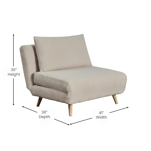 Flash Furniture Shaw Convertible Tri-Fold Chair with Pillow, Multifunctional Adjustable Sleeper with Channel Stitching and Hideaway Legs, Twin, Cream