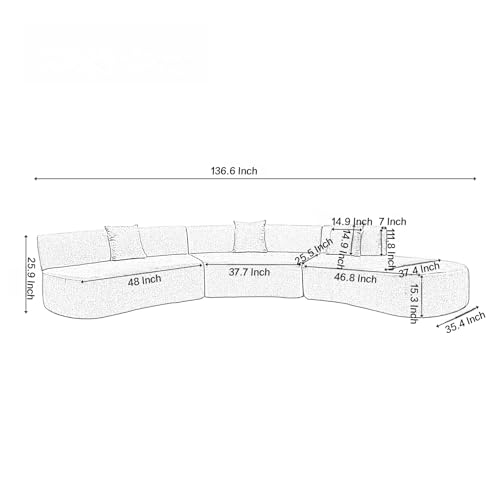 Inch Stylish Curved Sectional Without Legs Sofa, 136.6