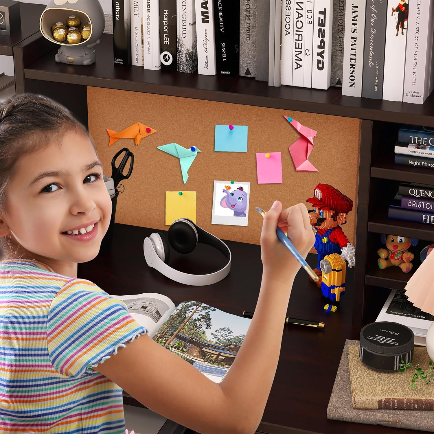 Espresso Kids Desk and Chair Set for 5-12 Year Old, Childrens Computer Desk with Storage Shelf, Kids Study Table with 4 Drawers